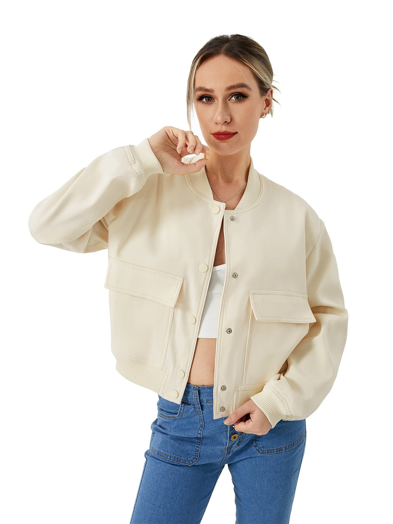 Women's Lightweight Cropped Bomber Jacket Casual Long Sleeve Varsity Jacket With Pocket Fashion Y2k Jacket Streetwear American Varieties