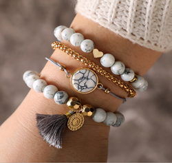 Geometric Creative Hollow Fringed Pine Stone Bracelet Four-piece Mostore.com