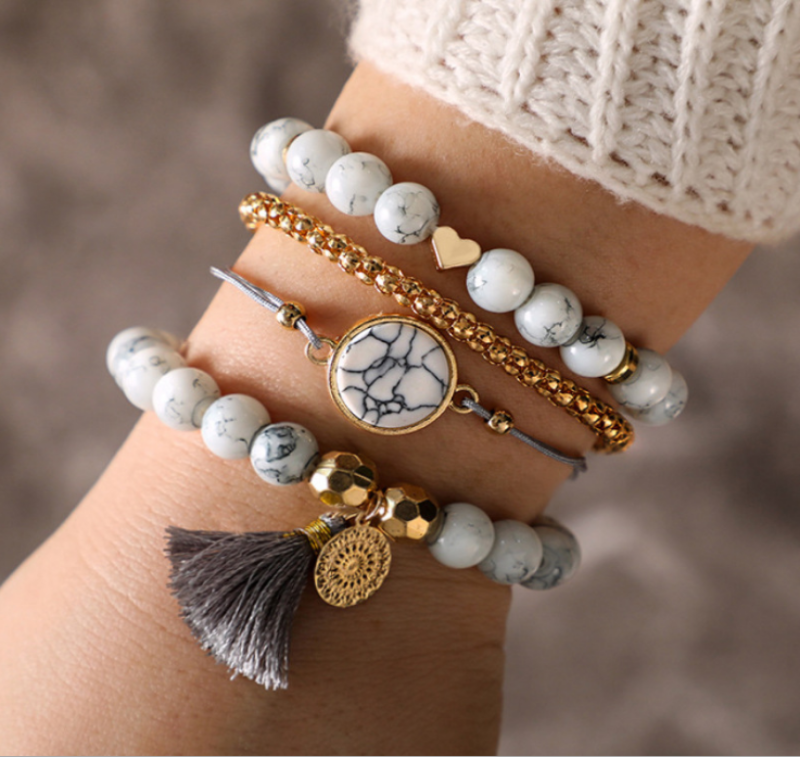 Geometric Creative Hollow Fringed Pine Stone Bracelet Four-piece Mostore.com