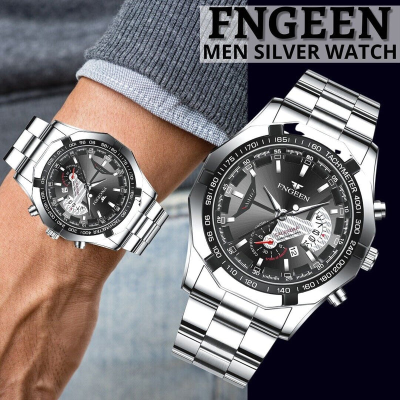Classic Silver Watch For Men Quartz Analog Wristwatch Stainless Steel Business Mostore.com