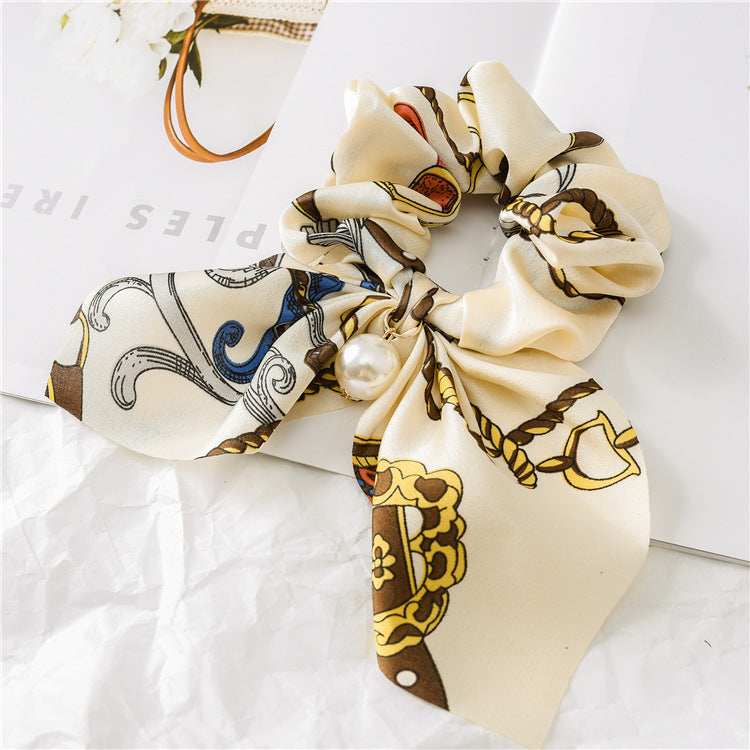 Pearl Pendant Large Intestine Ring Hair Band Women's Hair Knot Knotted Big Bow Hair Rope Mostore.com