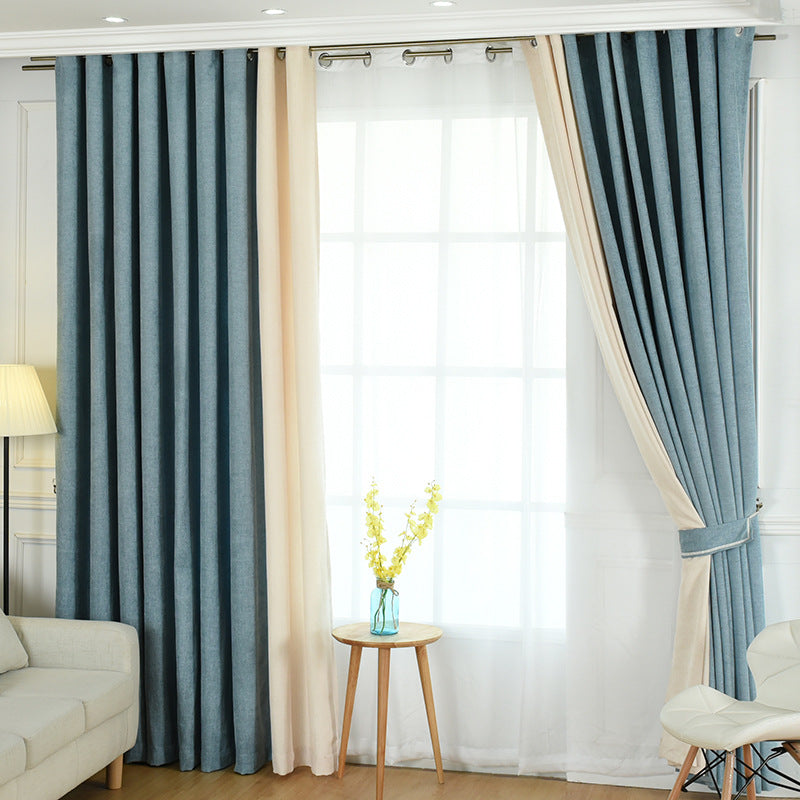 Factory direct stitching simple solid chenille curtain high shading curtain finished living room bedroom curtains CJ