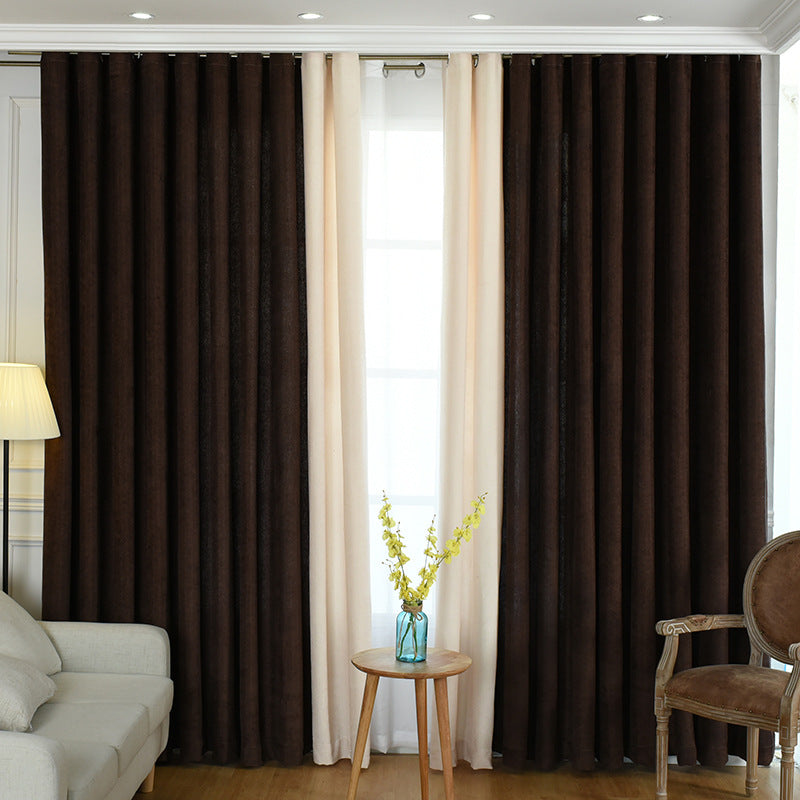 Factory direct stitching simple solid chenille curtain high shading curtain finished living room bedroom curtains CJ