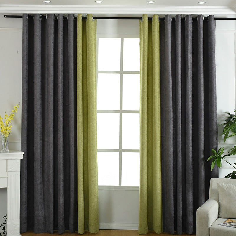 Factory direct stitching simple solid chenille curtain high shading curtain finished living room bedroom curtains CJ