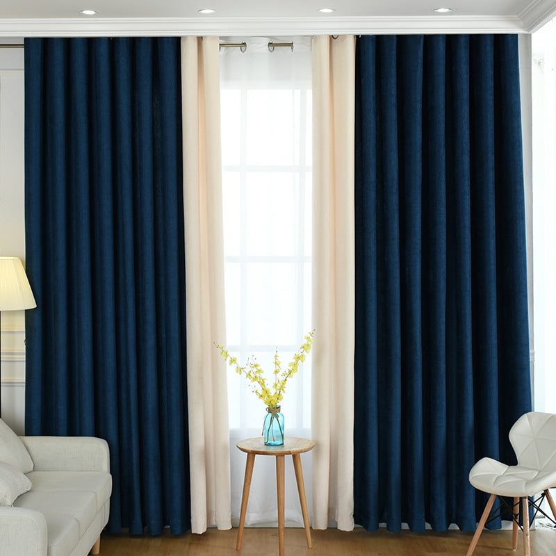 Factory direct stitching simple solid chenille curtain high shading curtain finished living room bedroom curtains CJ