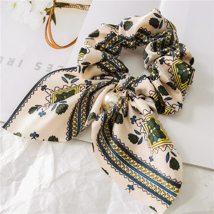 Pearl Pendant Large Intestine Ring Hair Band Women's Hair Knot Knotted Big Bow Hair Rope Mostore.com