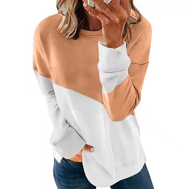 Round Neck Long Sleeve Sweater Color Matching Tops Sport Clothes American Varieties