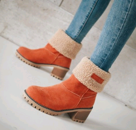 Mid-Tube Thick Heel Suede Snow Boots Mostore.com