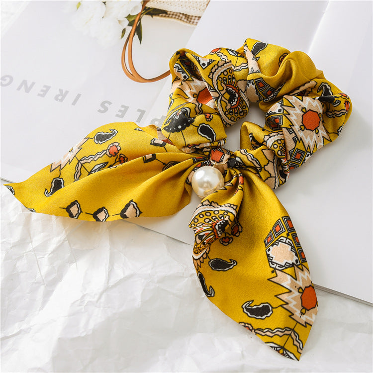 Pearl Pendant Large Intestine Ring Hair Band Women's Hair Knot Knotted Big Bow Hair Rope Mostore.com
