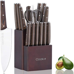 Kitchen Knife Sets, 15 Piece Knife Sets with Block for Kitchen Chef Knife Stainless Steel Knives Set Serrated Steak Knives with Manual Sharpener Knife Amazon Platform Banned Mostore.com