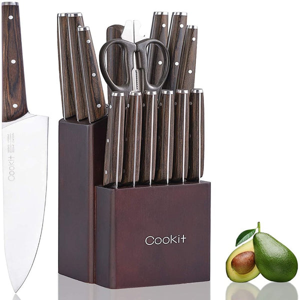 Kitchen Knife Sets, 15 Piece Knife Sets with Block for Kitchen Chef Knife Stainless Steel Knives Set Serrated Steak Knives with Manual Sharpener Knife Amazon Platform Banned Mostore.com