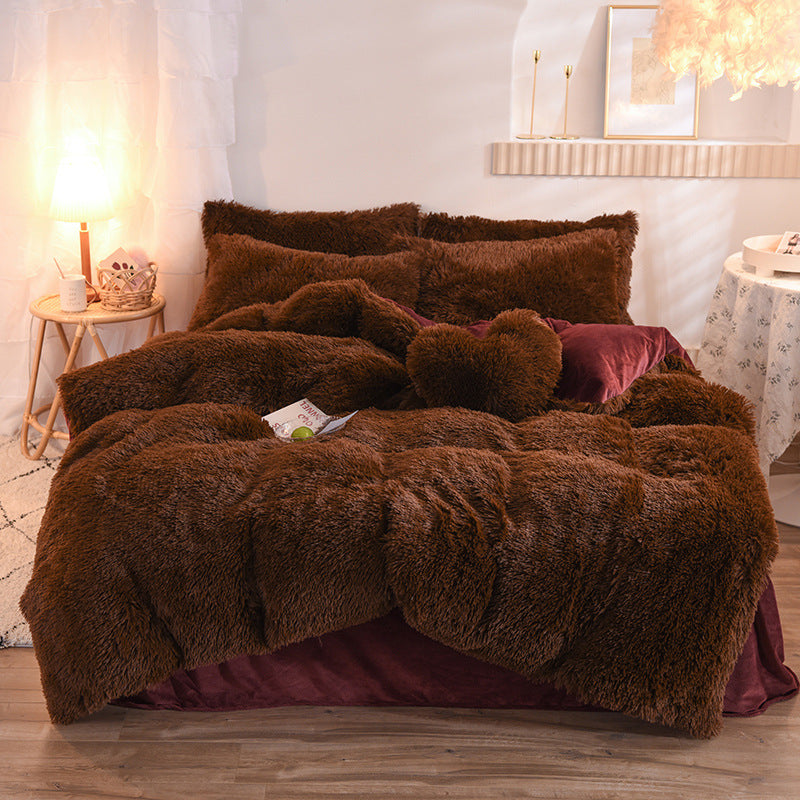 Luxury Thick Fleece Duvet Cover Queen King Winter Warm Bed Quilt Cover Pillowcase Fluffy Plush Shaggy Bedclothes Bedding Set Mostore.com