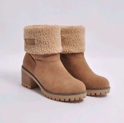 Mid-Tube Thick Heel Suede Snow Boots Mostore.com