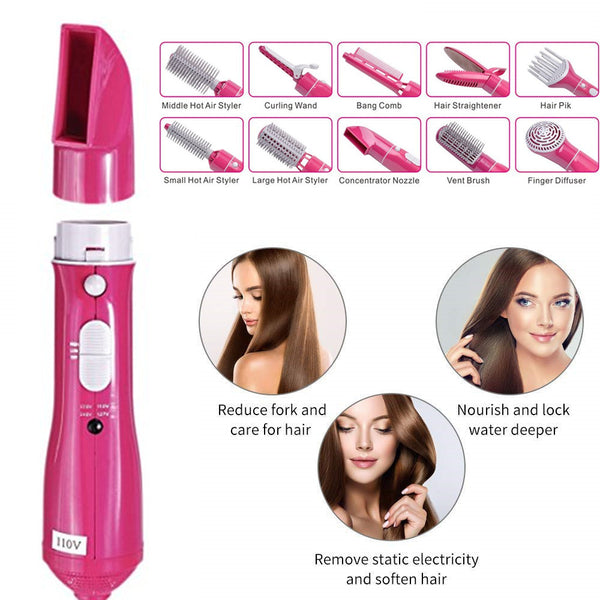 7 in 1Multi-functional Hot Air Comb Dry  Care One Step Hair Dryer Salon Collection Hair Straight Curler Two Use Mostore.com