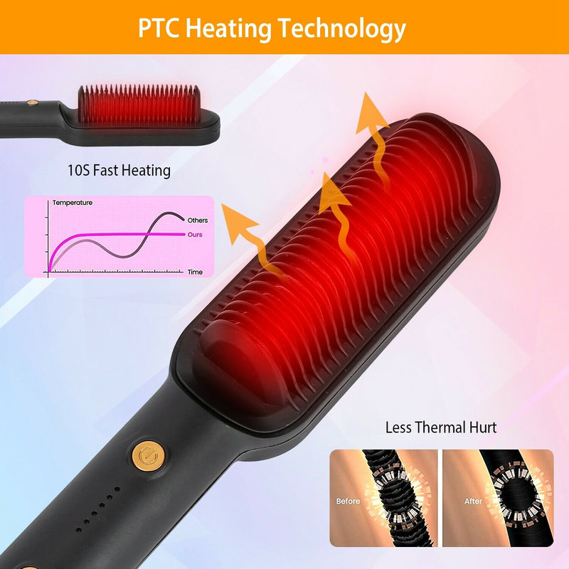 2-in-1 Electric Hair Straightener Brush Hot Comb Adjustment Heat Styling Curler Mostore.com