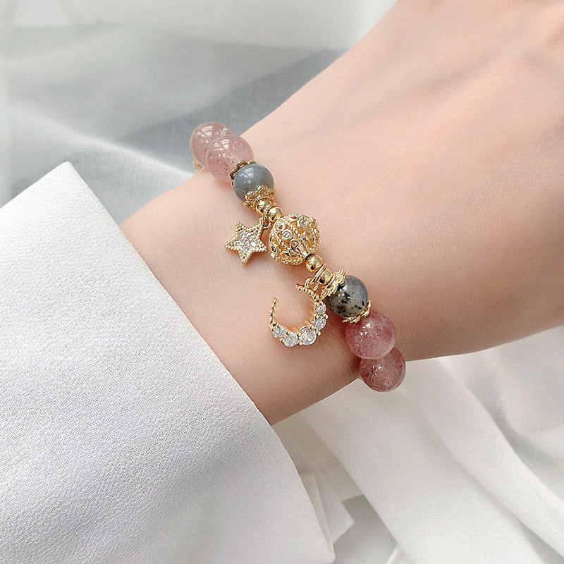 Natural Stone Star And Moon Strawberry Crystal Bracelet Women Mostore.com