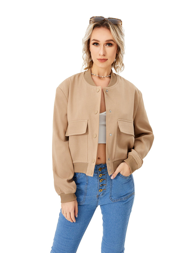 Women's Lightweight Cropped Bomber Jacket Casual Long Sleeve Varsity Jacket With Pocket Fashion Y2k Jacket Streetwear American Varieties