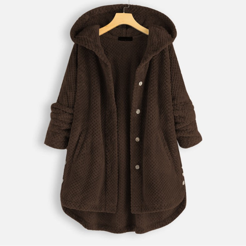 Women's Fashion Temperament Pure Color Hooded Double-sided Velvet Sweatshirt Coat American Varieties