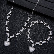 Micro Inlaid Heart-Shaped Necklace And Bracelet Set Mostore.com