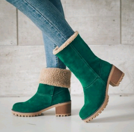 Mid-Tube Thick Heel Suede Snow Boots Mostore.com