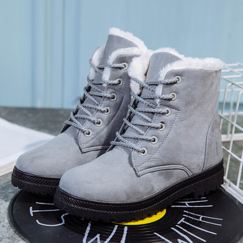 Winter New Women Snow Boots Flat With Large Size Casual Cotton Shoes Trend Women Vulcanized Shoes Artificial Plush Mostore.com