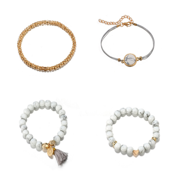 Geometric Creative Hollow Fringed Pine Stone Bracelet Four-piece Mostore.com