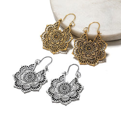 Vintage ethnic style metal openwork floral flower earrings Mostore.com