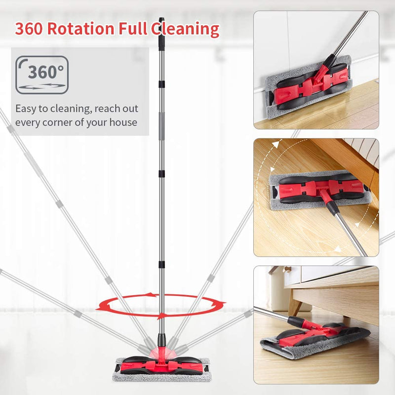 Microfiber Floor Mop 360 Rotating Dust Wet Mop For Hardwood Cleaning With Adjustable Handle, 4 Reusable Washable Mop Pads And 1 Scraper American Varieties
