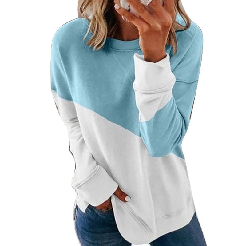 Round Neck Long Sleeve Sweater Color Matching Tops Sport Clothes American Varieties