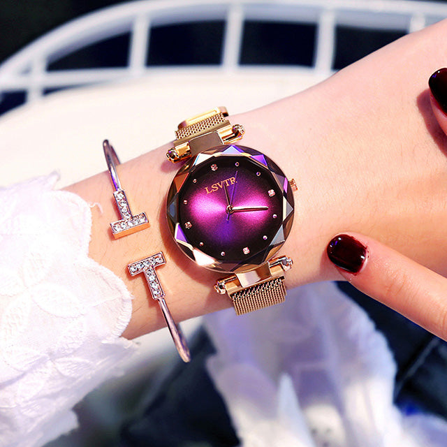 Rose Gold Women Watches Fashion Diamond Ladies Starry Sky Magnet Watch Waterproof Female Wristwatch Mostore.com