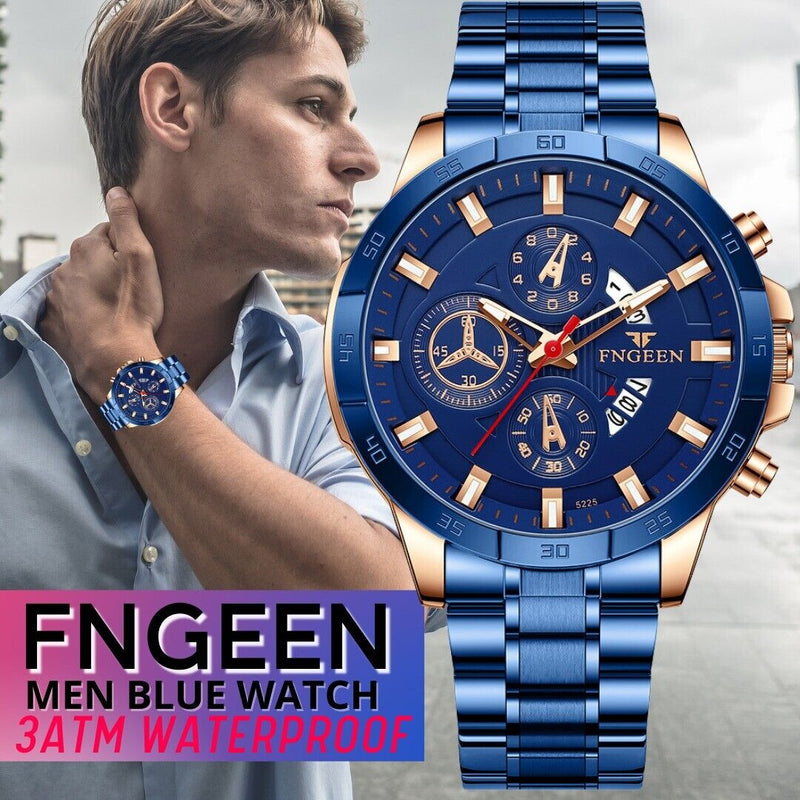 Men's Watch Stainless Steel Quartz Classic Business Wristwatch For Men - Blue Mostore.com