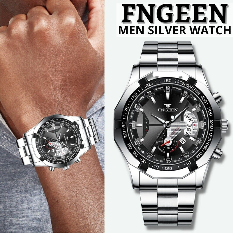 Classic Silver Watch For Men Quartz Analog Wristwatch Stainless Steel Business Mostore.com