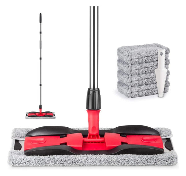 Microfiber Floor Mop 360 Rotating Dust Wet Mop For Hardwood Cleaning With Adjustable Handle, 4 Reusable Washable Mop Pads And 1 Scraper American Varieties