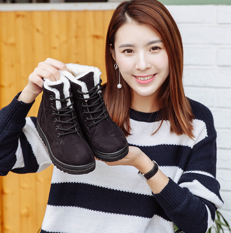 Winter New Women Snow Boots Flat With Large Size Casual Cotton Shoes Trend Women Vulcanized Shoes Artificial Plush Mostore.com