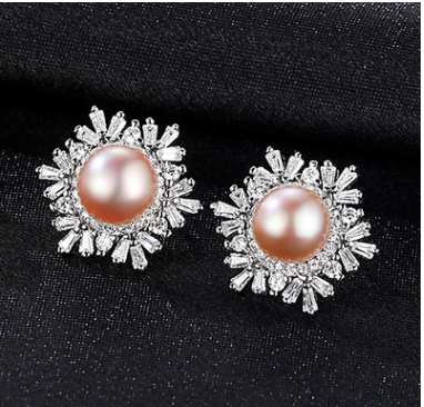 Sterling Silver Snowflake Stud Earrings Korean Gemstone Pearl Earrings Fashion Silver Mostore.com