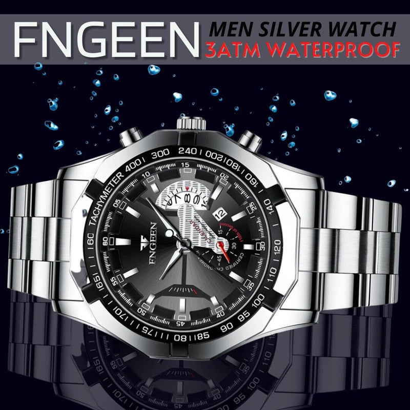 Classic Silver Watch For Men Quartz Analog Wristwatch Stainless Steel Business Mostore.com