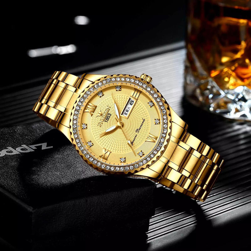 Classic Gold Men Quartz Watch Relojes De Hombre Stainless Steel Business Watches Mostore.com