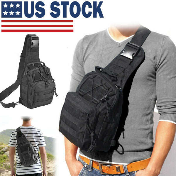 Men Backpack Tactical Sling Bag Chest Shoulder Body Molle Day Pack Pouch Black Mostore.com
