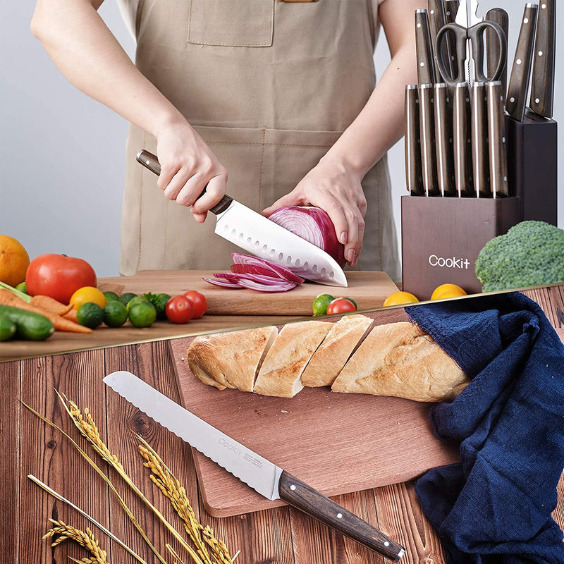 Kitchen Knife Sets, 15 Piece Knife Sets with Block for Kitchen Chef Knife Stainless Steel Knives Set Serrated Steak Knives with Manual Sharpener Knife Amazon Platform Banned Mostore.com