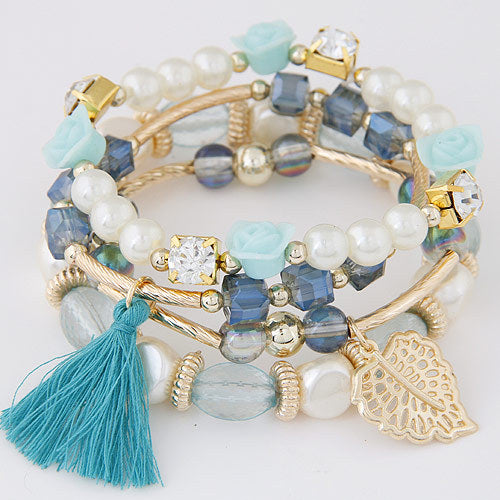 Fashion Trend Crystal Beads Pearl Leaf Fringe Bracelet Mostore.com