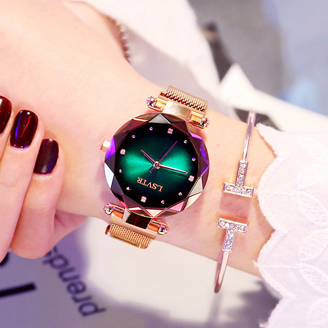 Rose Gold Women Watches Fashion Diamond Ladies Starry Sky Magnet Watch Waterproof Female Wristwatch Mostore.com