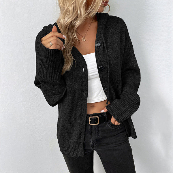 Solid Color Hooded Single-breasted Sweater Women's Cardigan Coat American Varieties