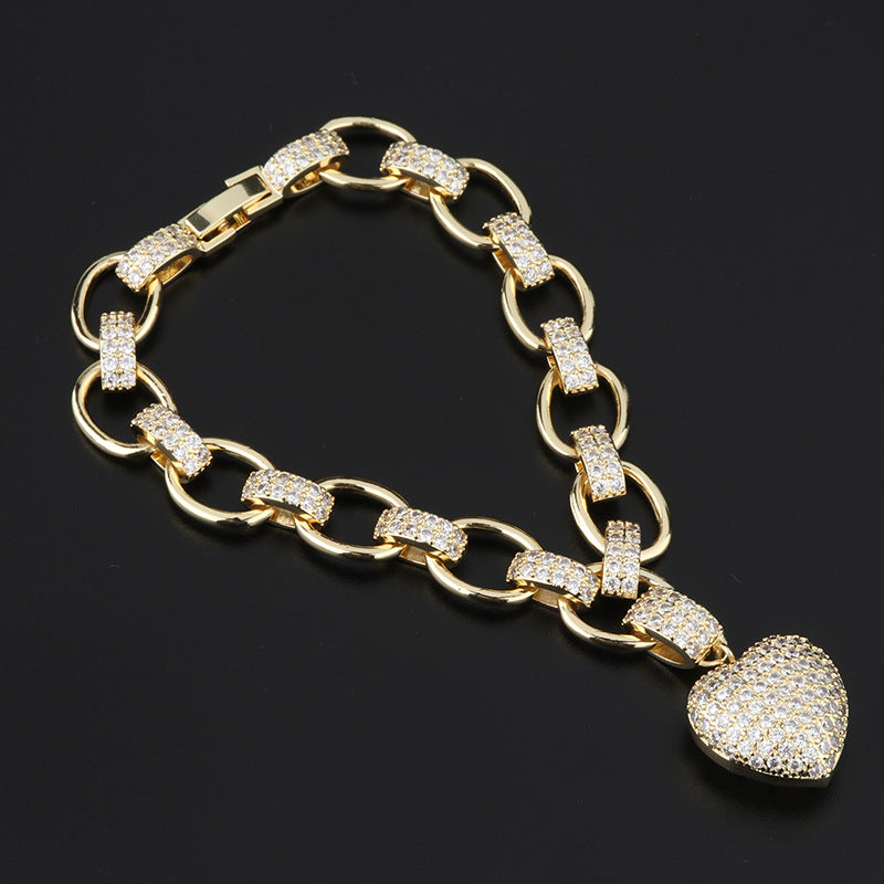 Micro Inlaid Heart-Shaped Necklace And Bracelet Set Mostore.com