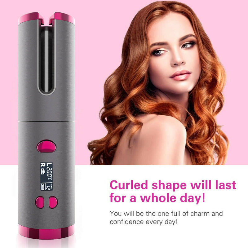 Automatic Hair Curler Curling Iron Wireless Ceramic USB Rechargeable With LED Digital Display Mostore.com