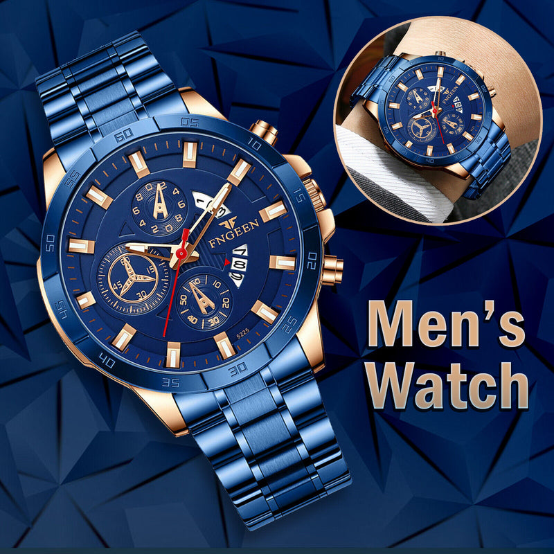 Men's Watch Stainless Steel Quartz Classic Business Wristwatch For Men - Blue Mostore.com