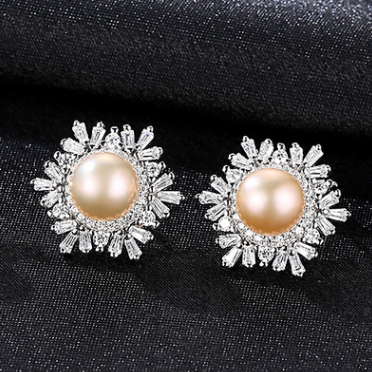 Sterling Silver Snowflake Stud Earrings Korean Gemstone Pearl Earrings Fashion Silver Mostore.com