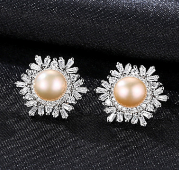 Sterling Silver Snowflake Stud Earrings Korean Gemstone Pearl Earrings Fashion Silver Mostore.com