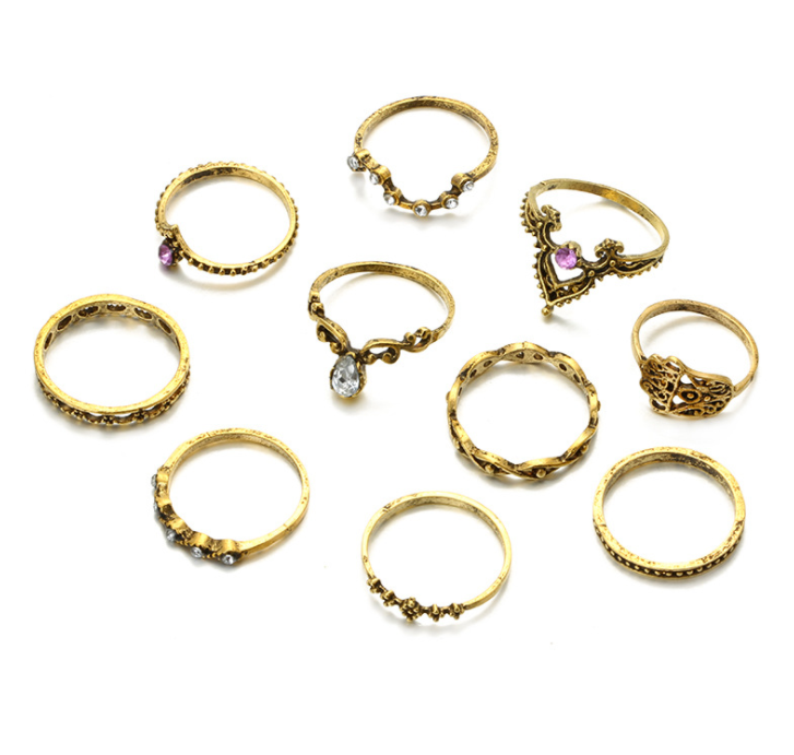 Purple Diamond Ring Set Hollow Twist Palm Crown Joint Combination 10 Pieces Mostore.com