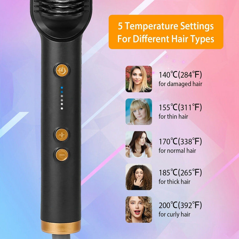 2-in-1 Electric Hair Straightener Brush Hot Comb Adjustment Heat Styling Curler Mostore.com