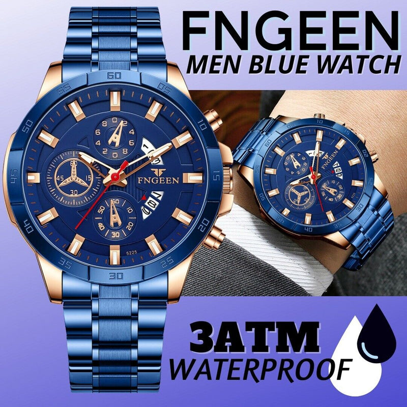 Men's Watch Stainless Steel Quartz Classic Business Wristwatch For Men - Blue Mostore.com